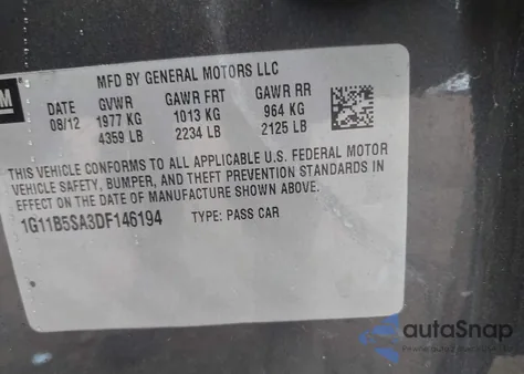 2013 Chevrolet Malibu 1Ls from USA, damaged, VIN 1G11B5SA3DF146194